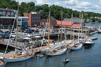 Concordias at the Castine Town Dock — celebrated at the Castine Classic Yacht Race